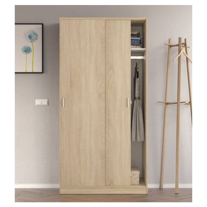 Sliding Wardrobe - ERICH 2 Door Wardrobe Oak Finish 100cm