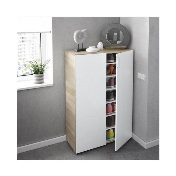 Romero White And Oak Effect 30 Pairs Shoe Cupboard Cabinet - White
