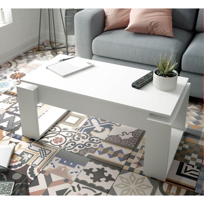 Hugorres White Coffee Table with Lift up Storage - White