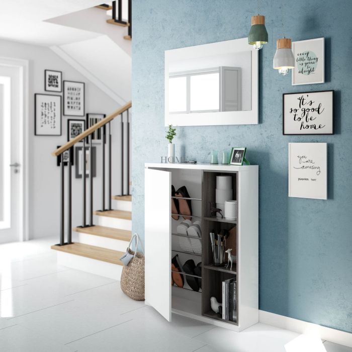 Neymarino White Gloss Shoe Cabinet Hallway Unit - White
