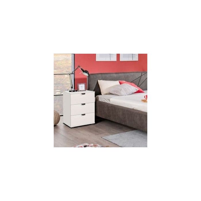 Bedside Table - HIGHAM 3 Drawer Nightstand Arctic White 45cm