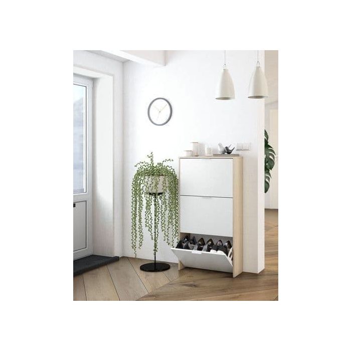 Alvaro White And Oak Effect Shoe Cabinet - White