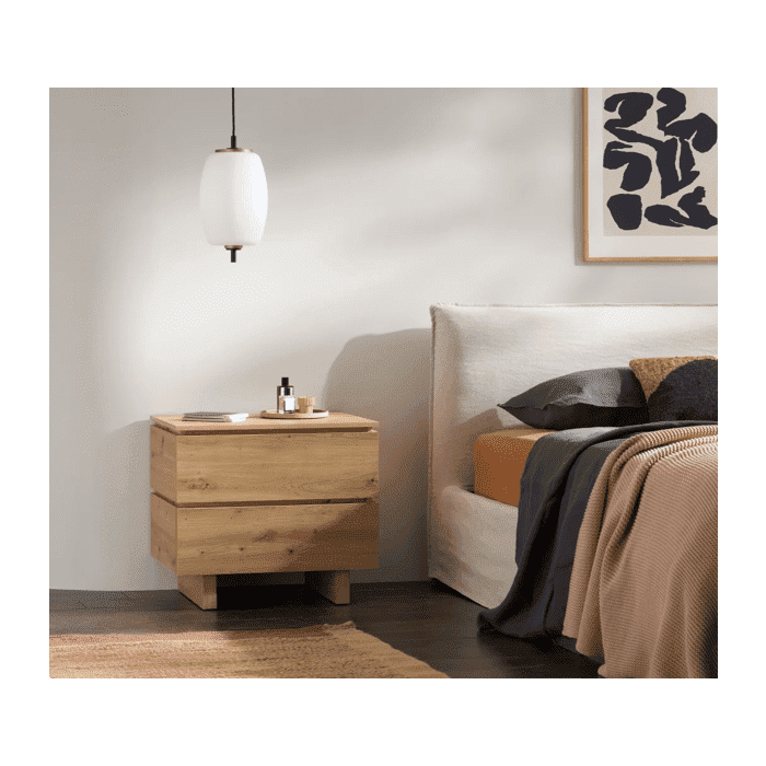 Bedside Table - TUNA 2 Drawer Nightstand Artisan Oak Effect 60cm