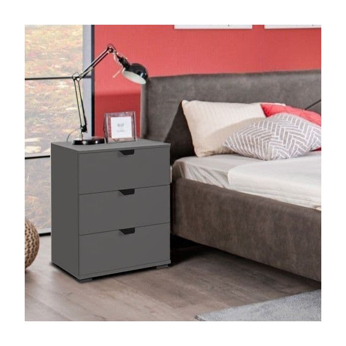 Bedside Table - VICTORIA 3 Drawer Nightstand Grey 45cm