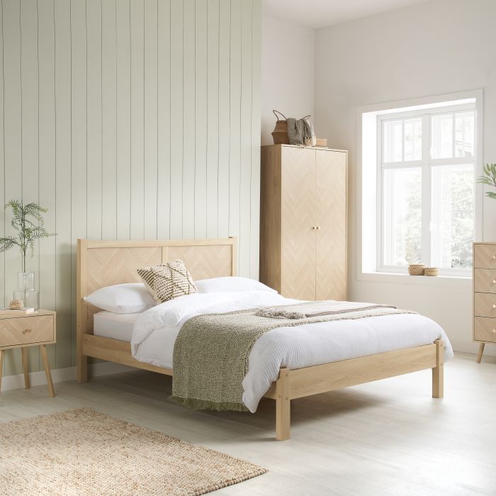 HEARTHEN Double Wooden Bedrame - Light Oak