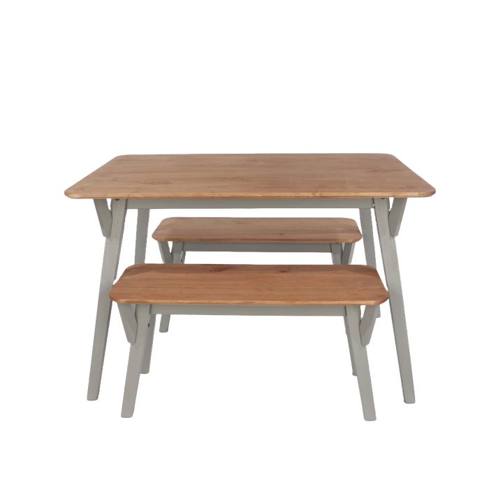 CECILIA 120cm Kitchen Table and 2 Bench Set - Grey and Oak