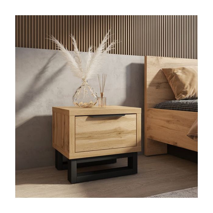 Bedside Table - BOZENA Nightstand Oak Wotan 55cm