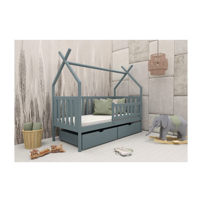 Single Bed - YUNA Wooden 3ft Bed with Storage and Foam Mattresses Grey Matt