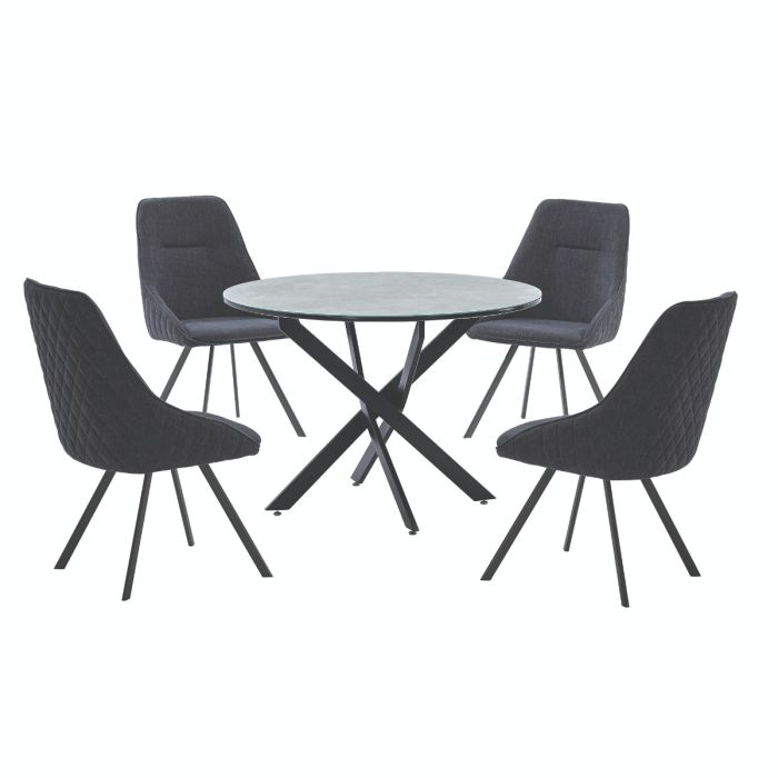 Erewash Marble Effect Round Dining Table with Black Metal Legs