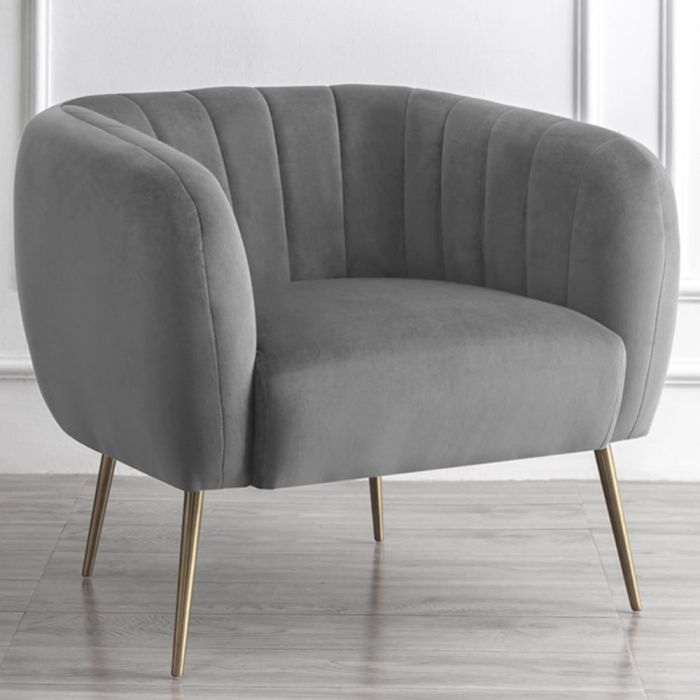 Armchair - LUMETTA Velvet Fabric Chair - Grey