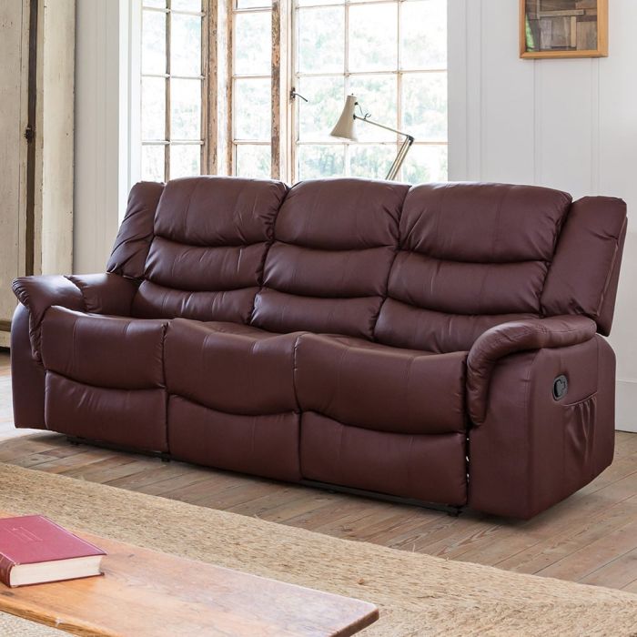 3 Seater Sofa - THERALUX Leather Recliner Sofa - Burgundy