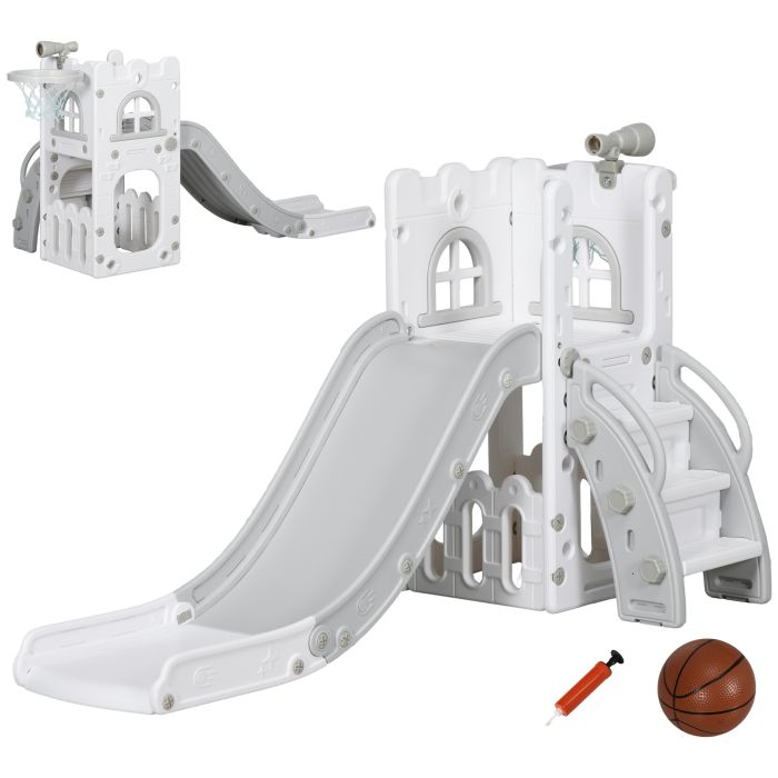 AIVAGO 4 in 1 Toddler Slide with Basketball Hoop Grey