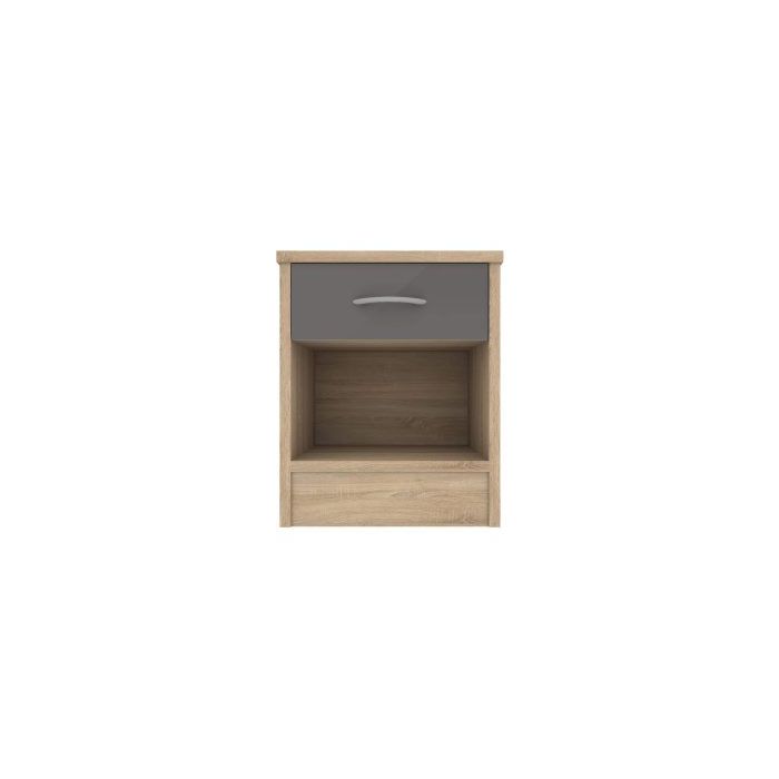 Bedside Table - CONTEMPORARY Nightstand Natural Oak with Grey Gloss 40cm