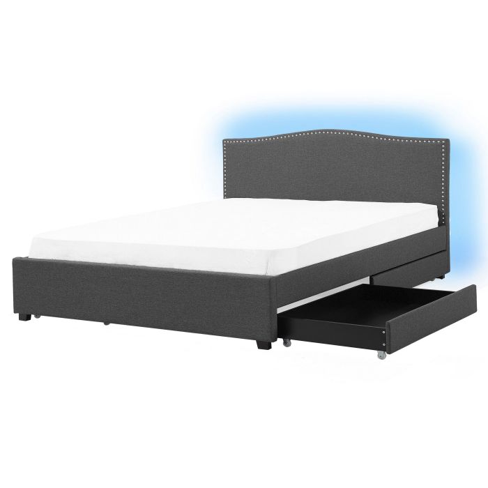 Fabric EU King Size Bed Multicolour LED with Storage Grey MONTPELLIER