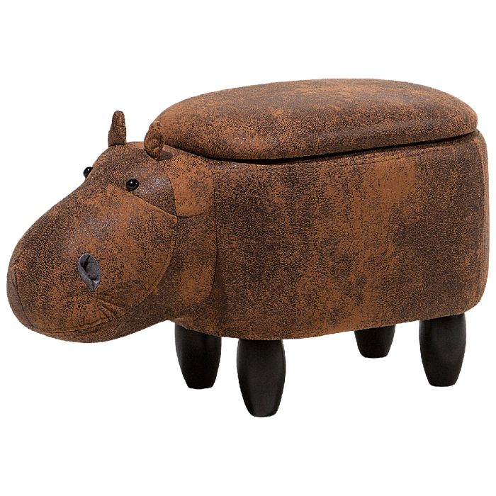 Faux Leather Storage Animal Stool Brown HIPPO