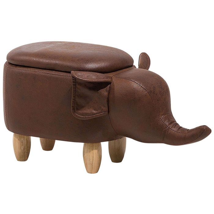 Faux Leather Storage Animal Stool Brown ELEPHANT