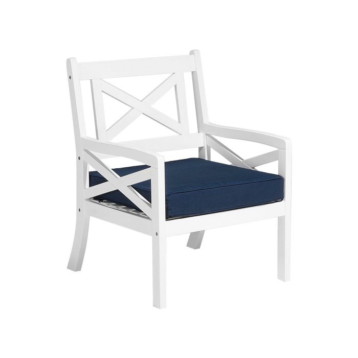 Garden Chair White with Blue Cushion BALTIC