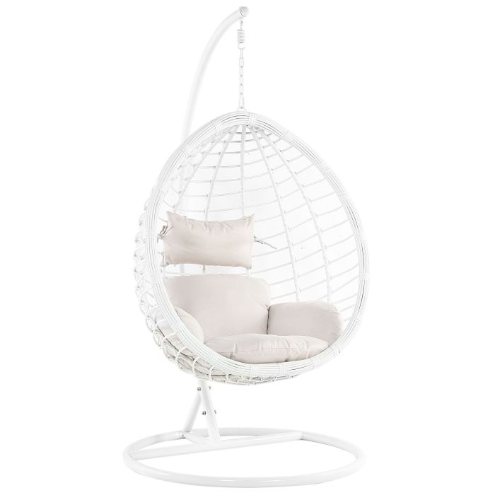 PE Rattan Hanging Chair with Stand White FANO