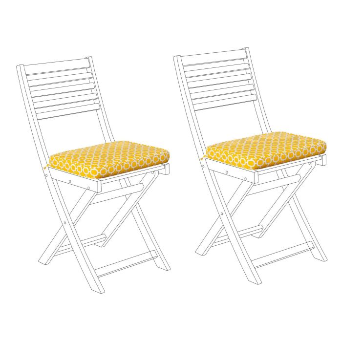 Set of 2 Outdoor Seat Pad Cushion Yellow and White FIJI