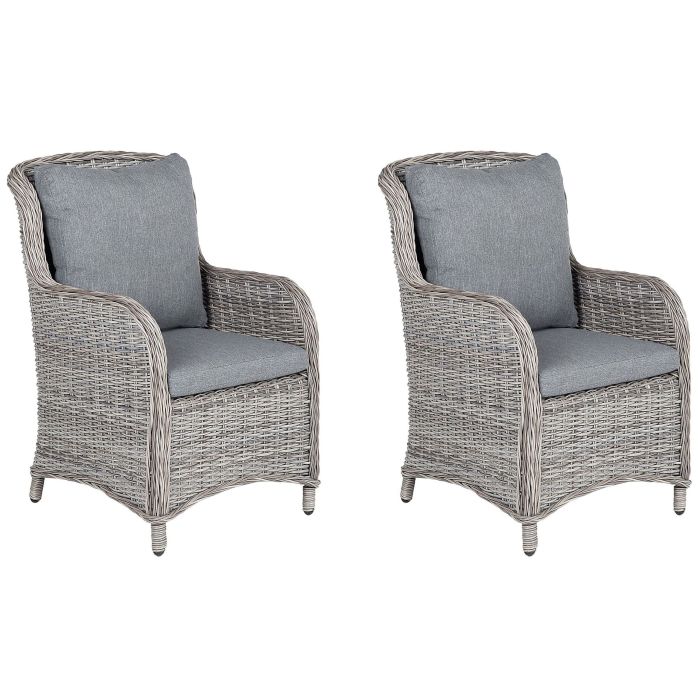 Set of 2 PE Rattan Garden Chairs Grey CASCAIS