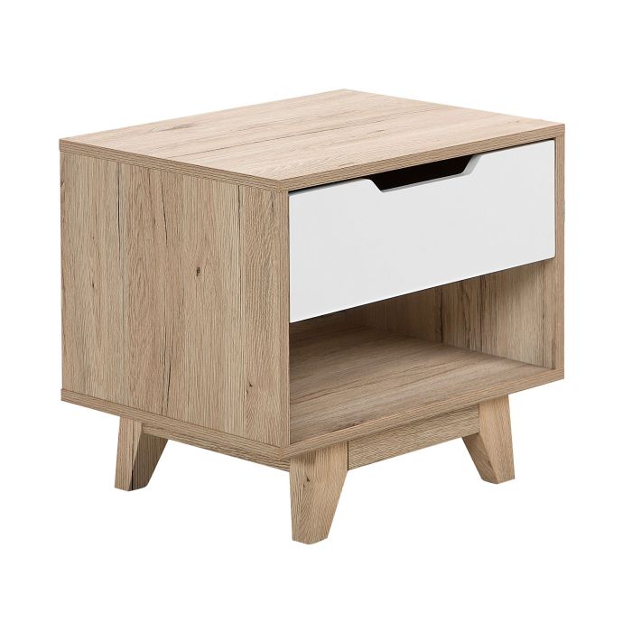 1 Drawer Bedside Table Light Wood with White