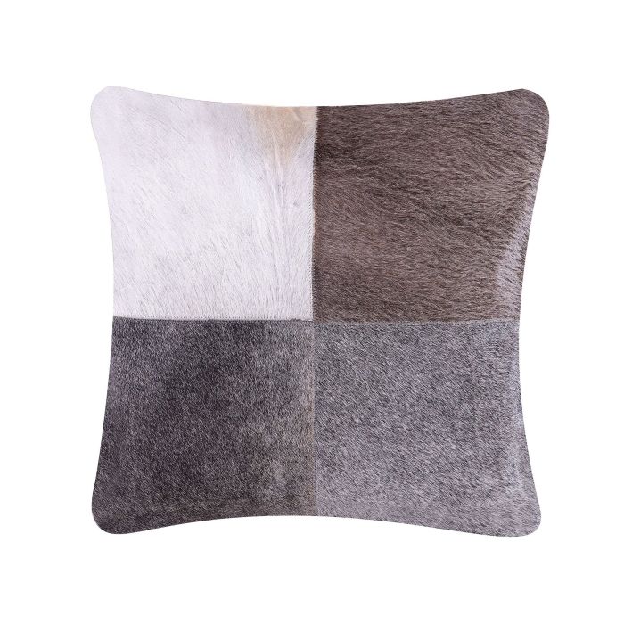Leather Cushion Patchwork Pattern 45x45cm Grey