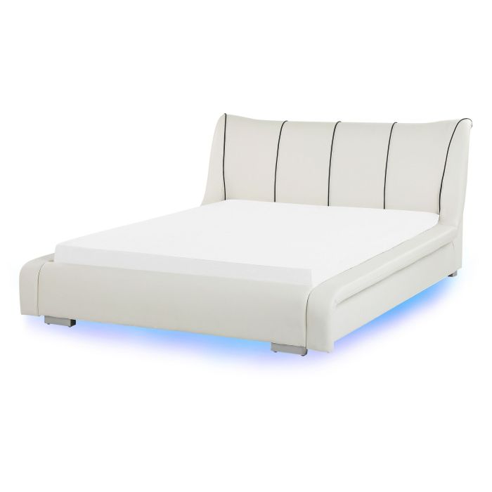 Leather EU Double Size Waterbed LED White NANTES