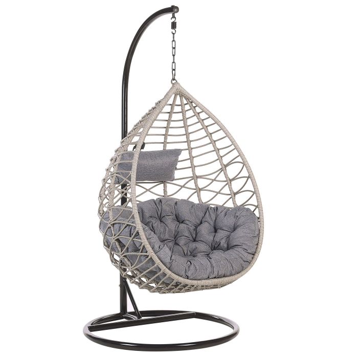 PE Rattan Hanging Chair with Stand Grey ARSITA