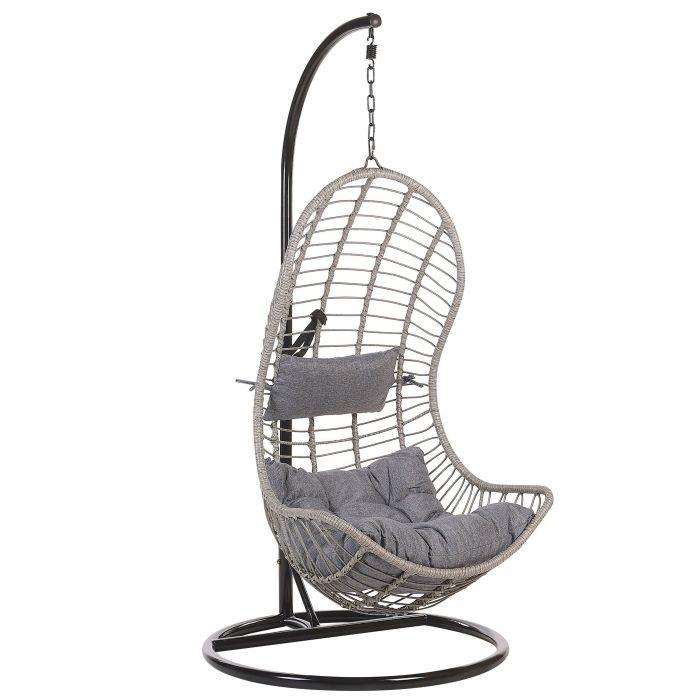 PE Rattan Hanging Chair with Stand Grey PINETO