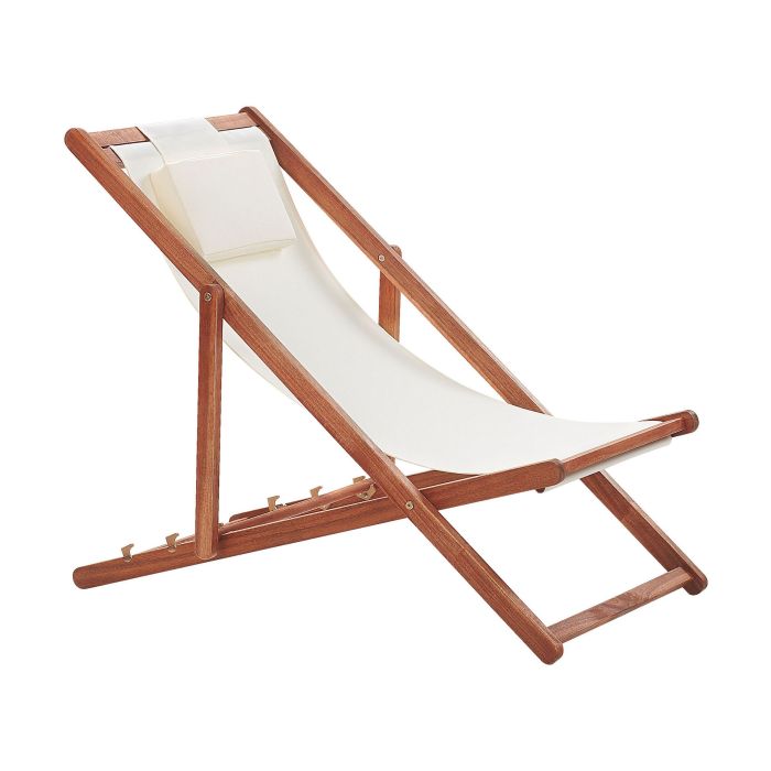 Acacia Folding Deck Chair Dark Wood with Off-White AVELLINO