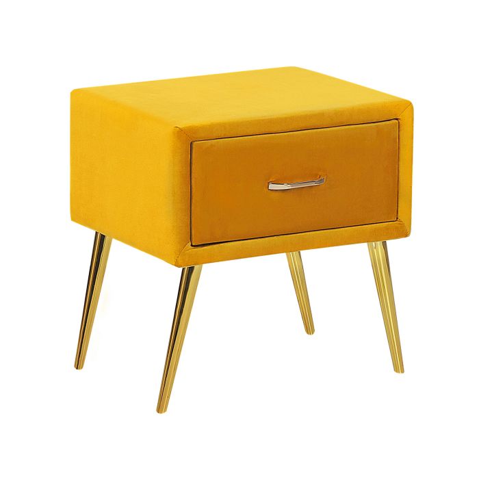 1 Drawer Velvet Bedside Table Yellow