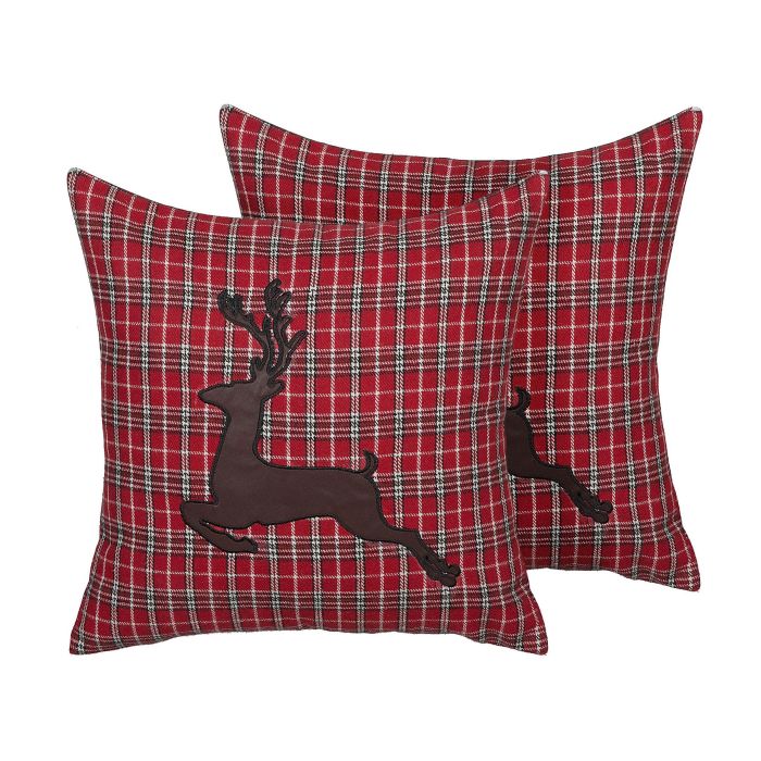 Set of 2 Cushions Reindeer Motif 45x45cm Red