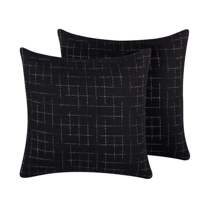 Set of 2 Cushions Geometric Pattern 45x45cm Black