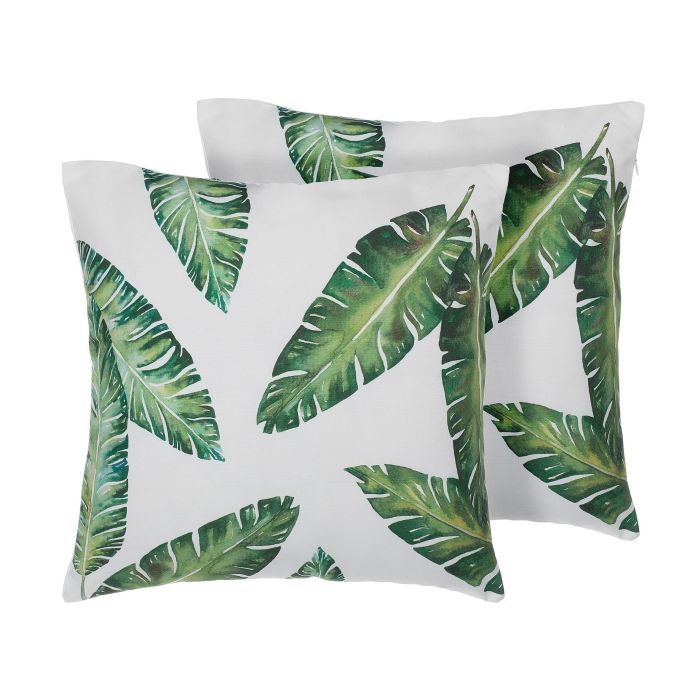 Set of 2 Cushions Palm Leaf Pattern 45x45cm White