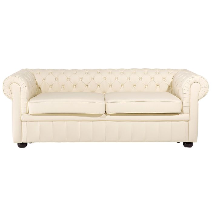 3 Seater Leather Sofa Cream CHESTERFIELD
