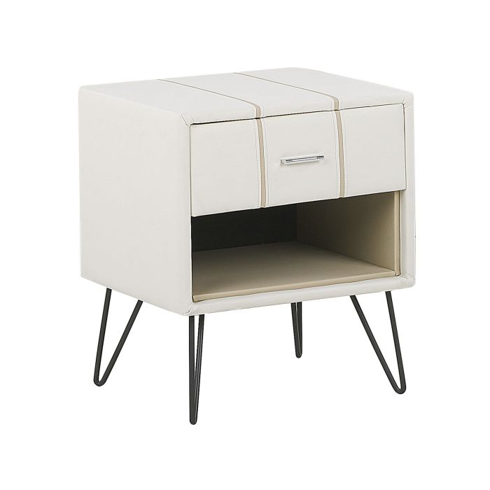 Faux Leather Bedside Table White