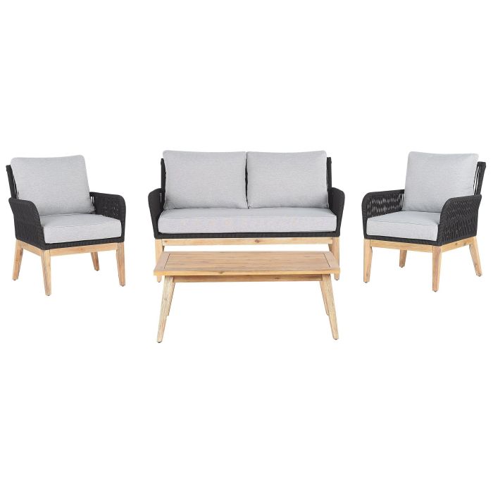 4 Seater Acacia Wood Garden Sofa Set Grey and Black MERANO II
