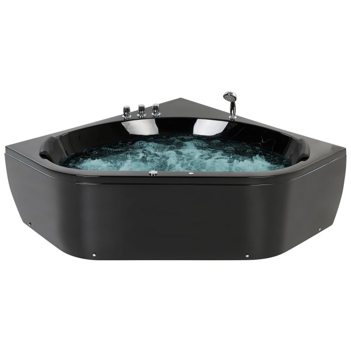Whirlpool Corner Bath with LED 1400 x 1400 mm Black MEVES