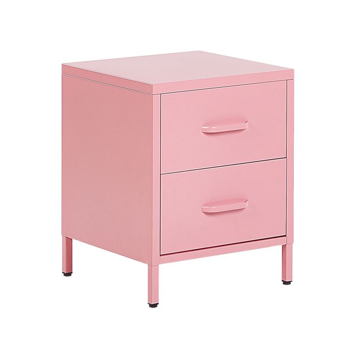 2 Drawer Steel Bedside Table Pink