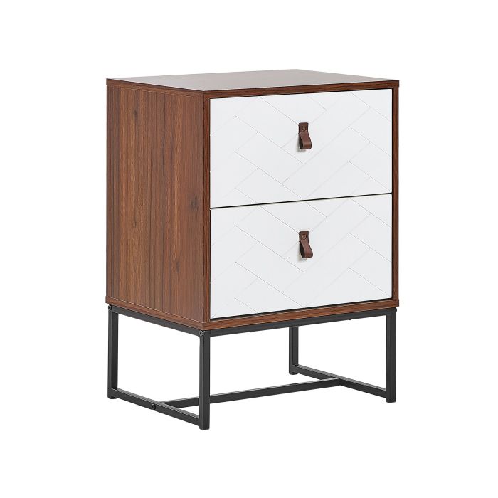 2 Drawer Bedside Table Dark Wood White Black - Xilin