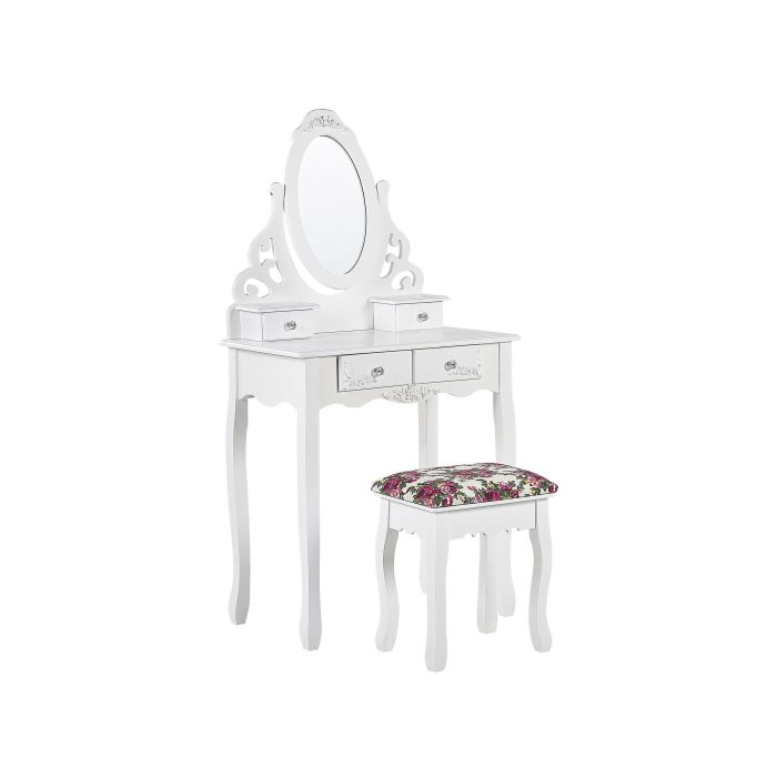 4 Drawers Dressing Table with Oval Mirror and Stool White