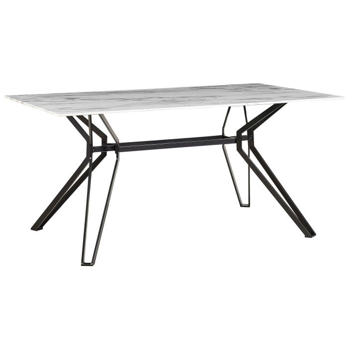 Dining Table with Glass Top 160 x 90 cm Marble Effect with Black BALLINA