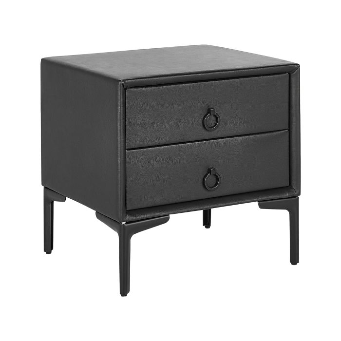 2 Drawer Faux Leather Bedside Table Black SEZANNE