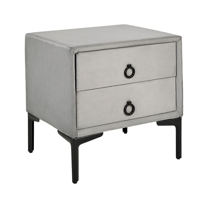 2 Drawer Velvet Bedside Table Grey SEZANNE