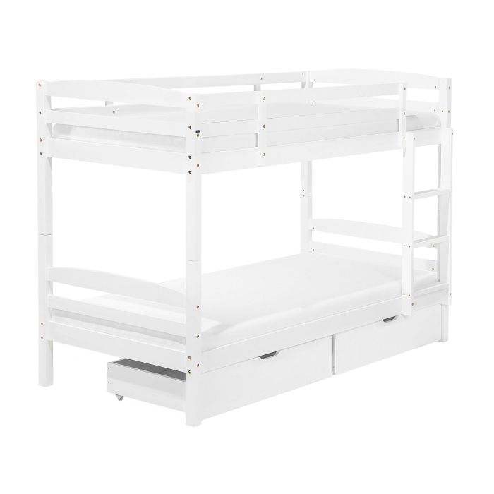 Wooden EU Single Size Bunk Bed with Storage White REGAT