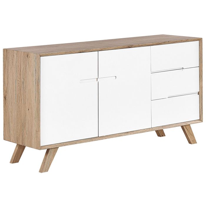 3 Drawer Sideboard White and Light Wood FORESTER