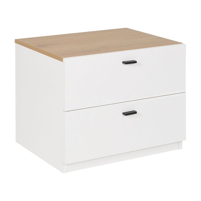 2 Drawer Bedside Table White with Light Wood