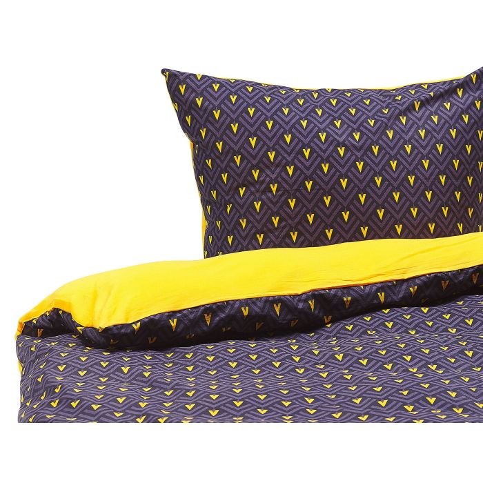 Cotton Sateen Duvet Cover Set Chevron Pattern 155 x 220 cm Dark Blue and Yellow WALLINGFORD