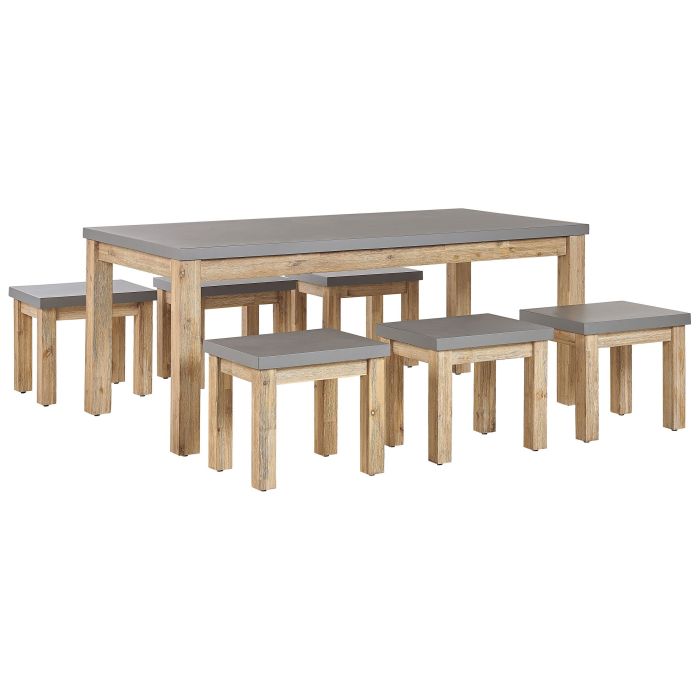 6 Seater Concrete Garden Dining Set 6 Stools Grey OSTUNI