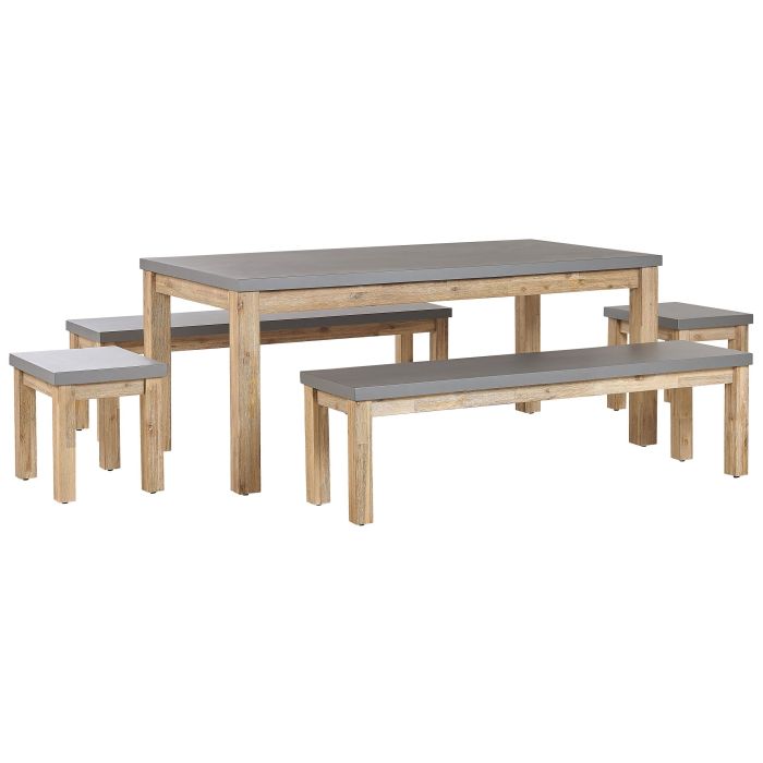 8 Seater Concrete Garden Dining Set 2 Benches and 2 Stools Grey OSTUNI